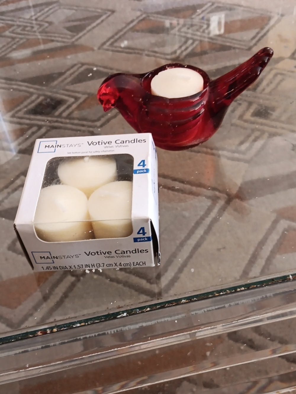 Mainstays Red Glass Bird Votive with White Votives